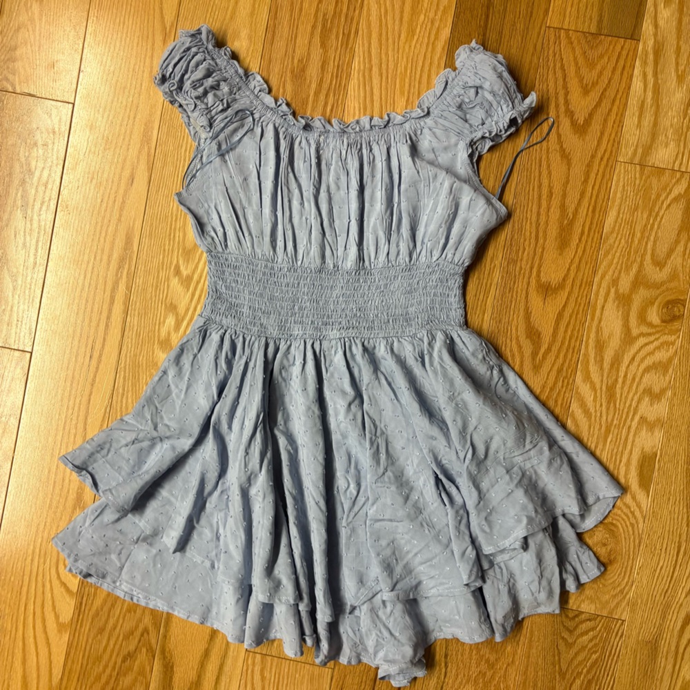 Urban Outfitters Blue Bodysuit with Fitted Waist and Puff Sleeves